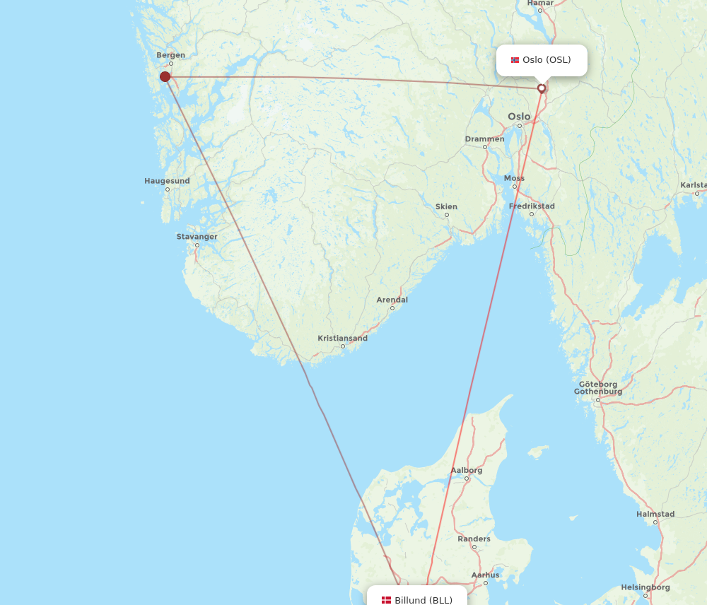OSL to BLL flights and routes map