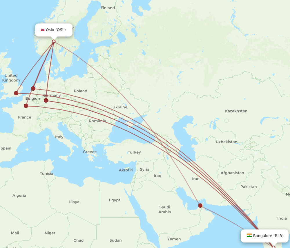 OSL-BLR flight routes