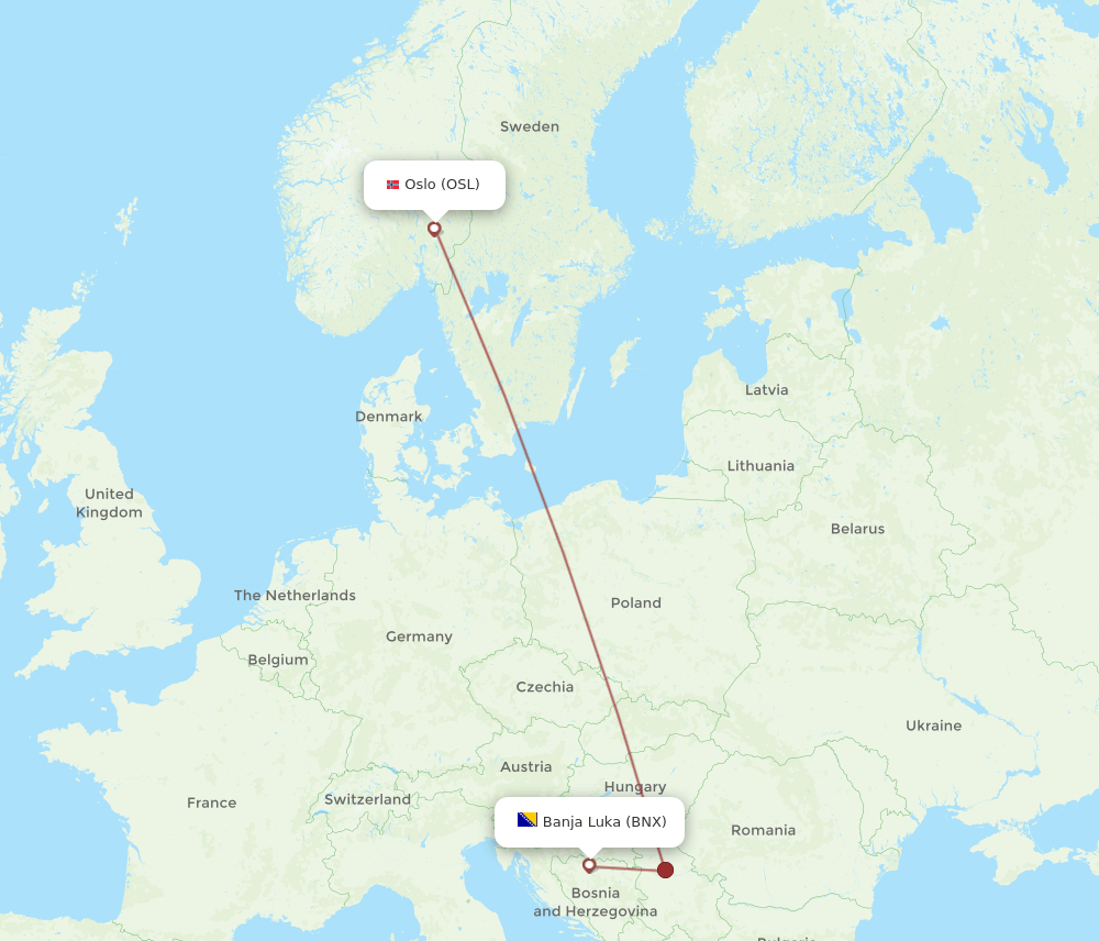 OSL to BNX flights and routes map