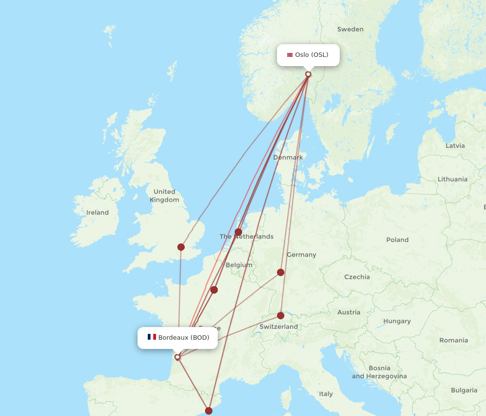 OSL to BOD flights and routes map