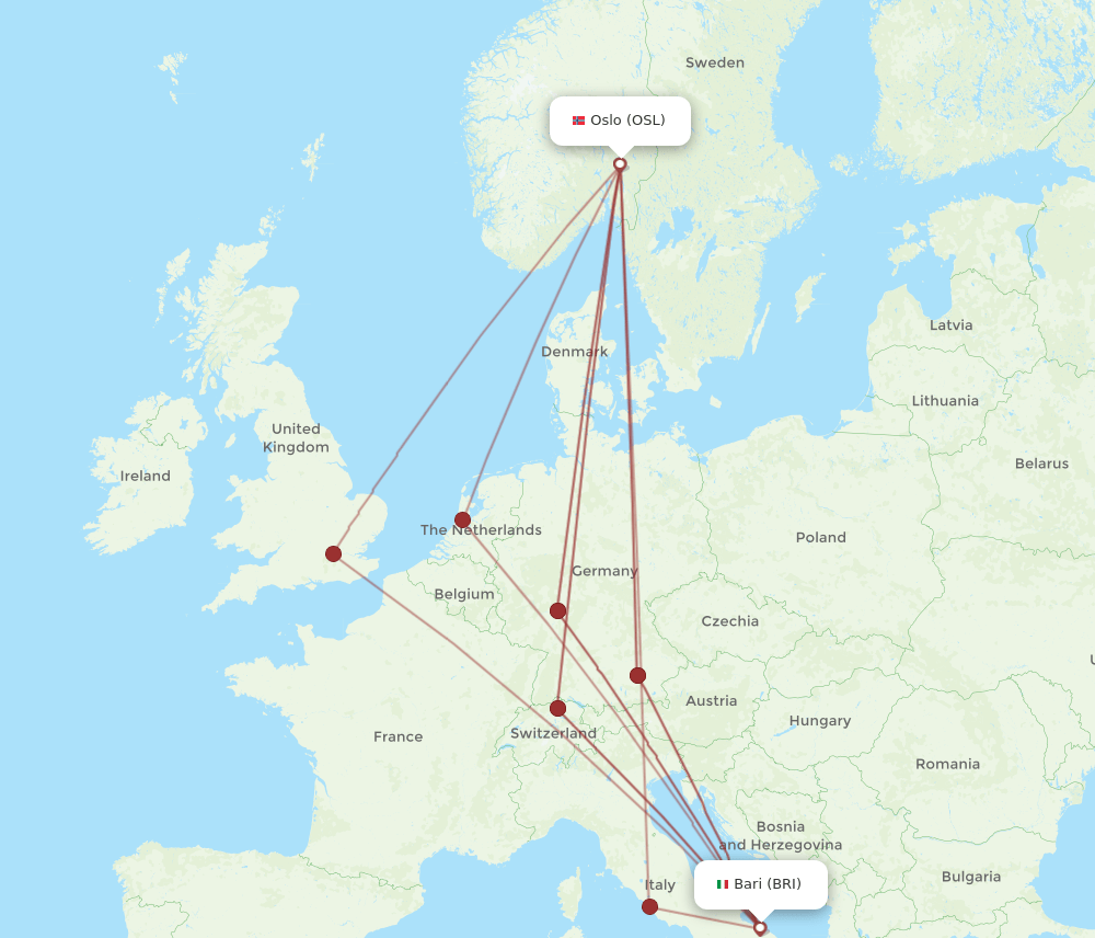 OSL-BRI flight routes