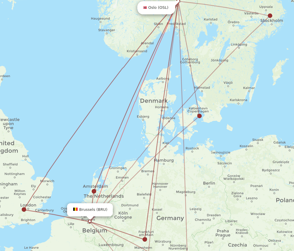 OSL to BRU flights and routes map
