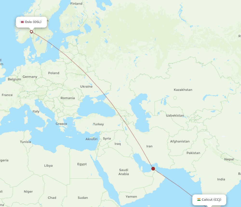 OSL to CCJ flights and routes map