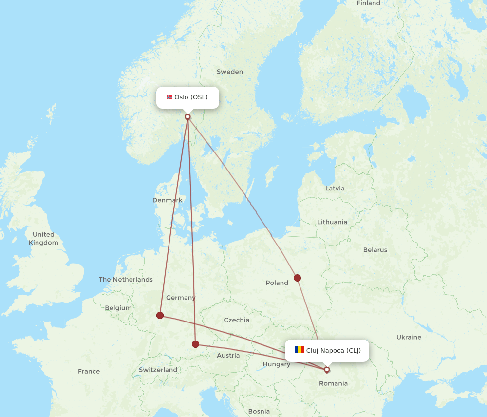 OSL to CLJ flights and routes map