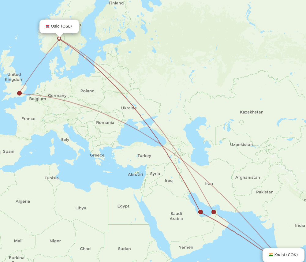 OSL-COK flight routes