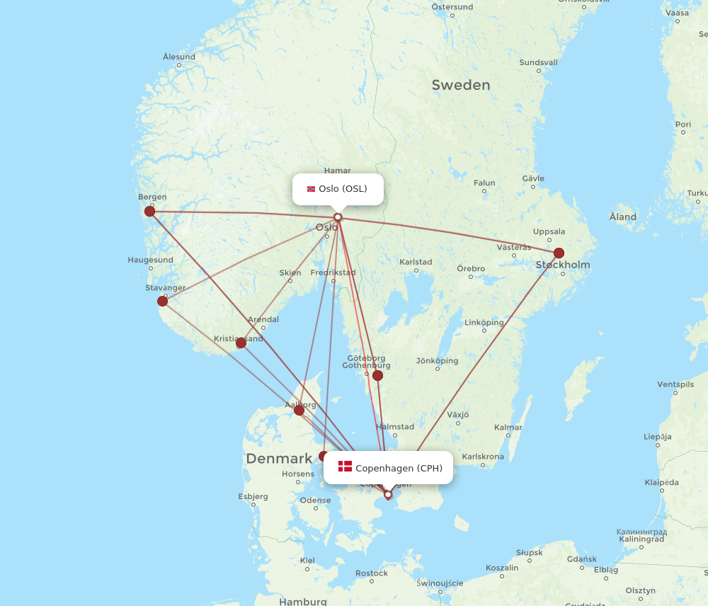 OSL to CPH flights and routes map