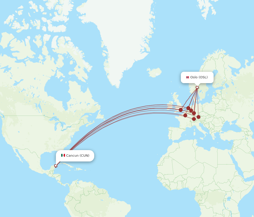 OSL-CUN flight routes