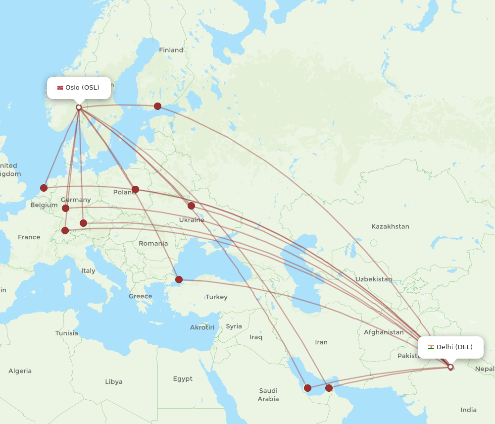OSL-DEL flight routes