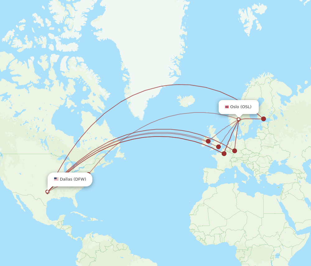 OSL-DFW flight routes