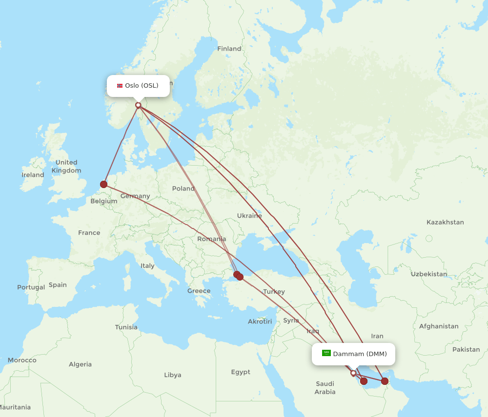OSL-DMM flight routes