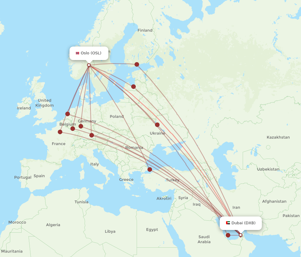 OSL to DXB flights and routes map