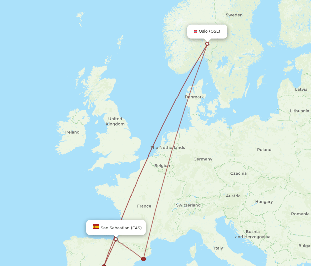OSL to EAS flights and routes map