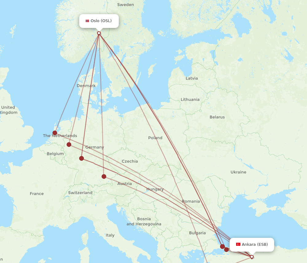 OSL to ESB flights and routes map