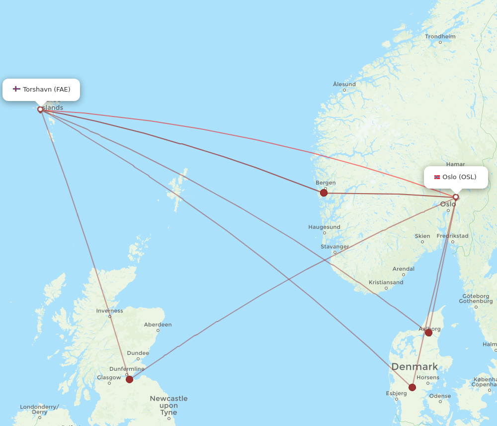OSL to FAE flights and routes map