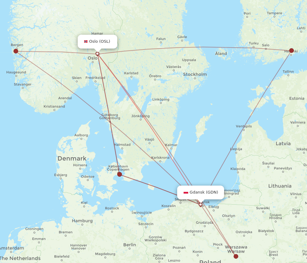 OSL to GDN flights and routes map