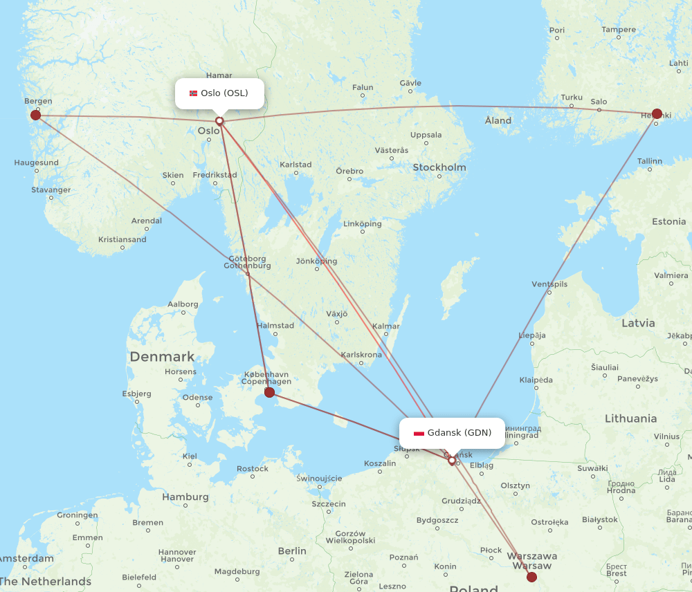 OSL-GDN flight routes