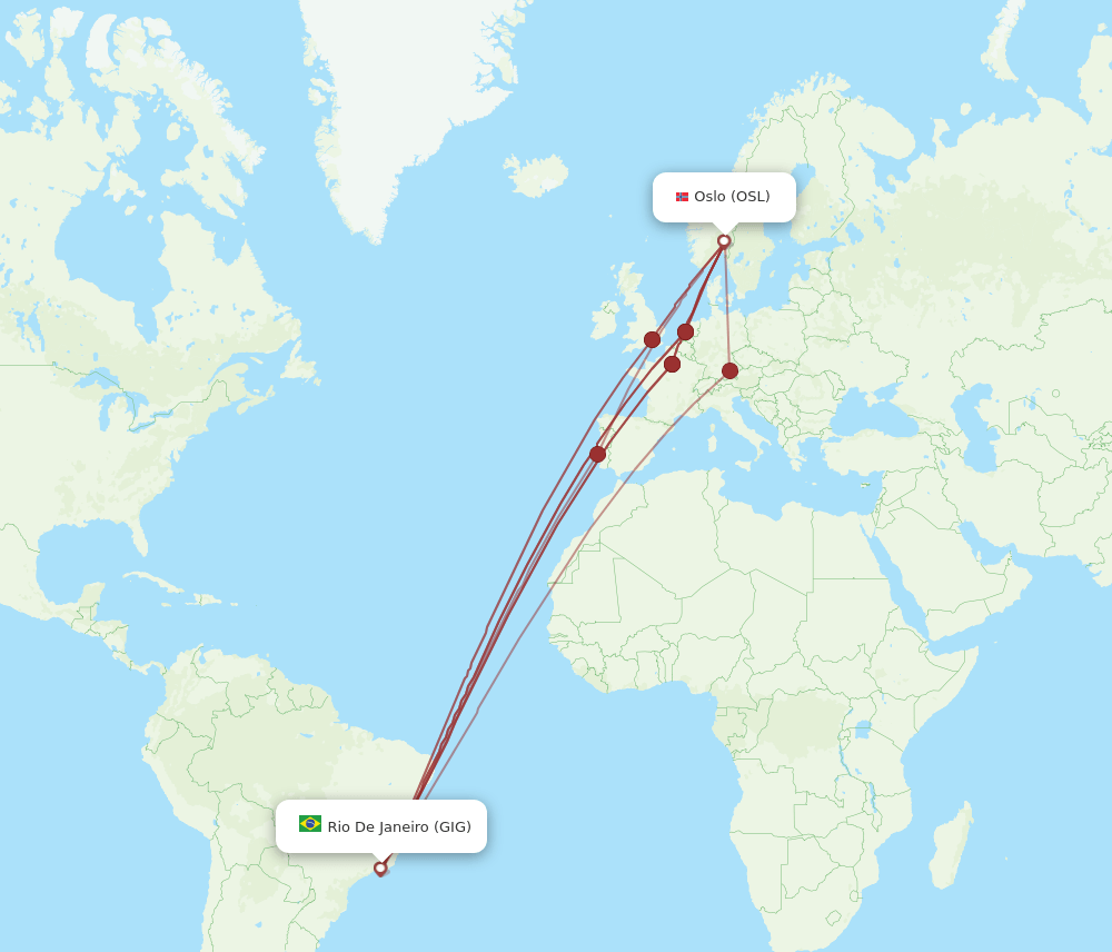 OSL to GIG flights and routes map