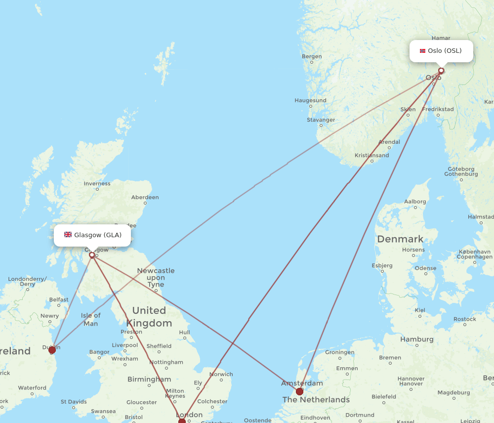 OSL-GLA flight routes