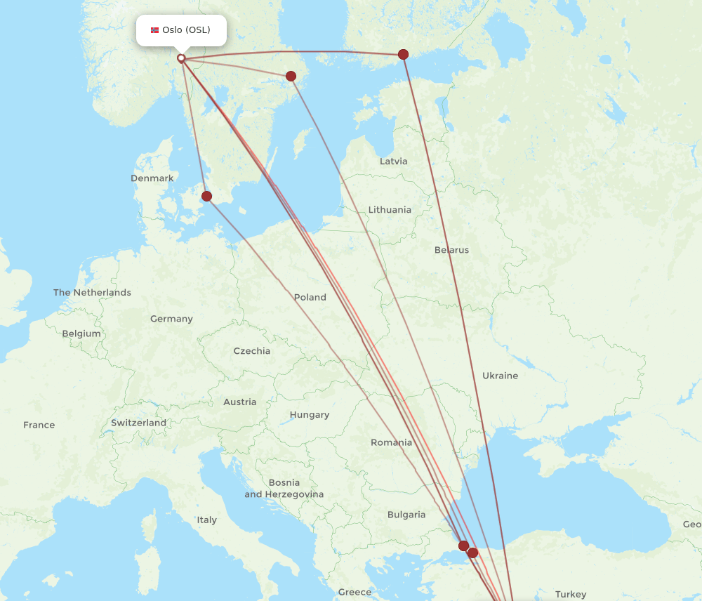OSL to GZP flights and routes map