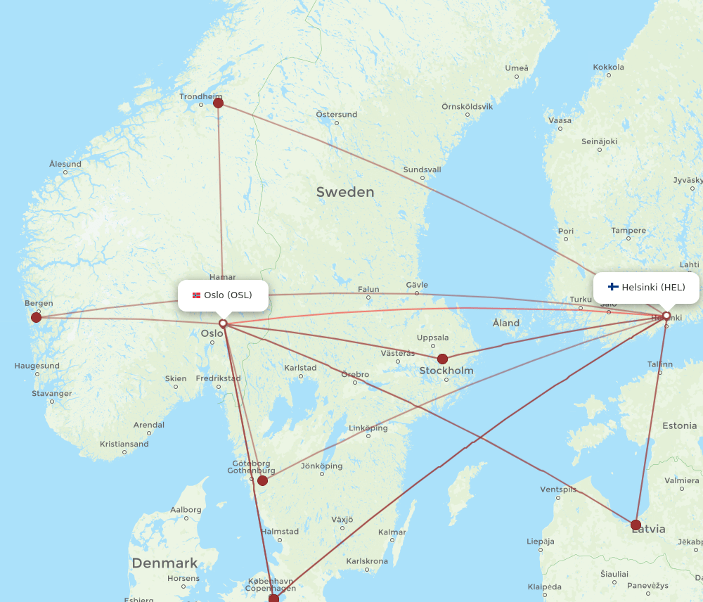 OSL-HEL flight routes