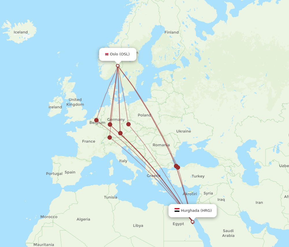 OSL-HRG flight routes