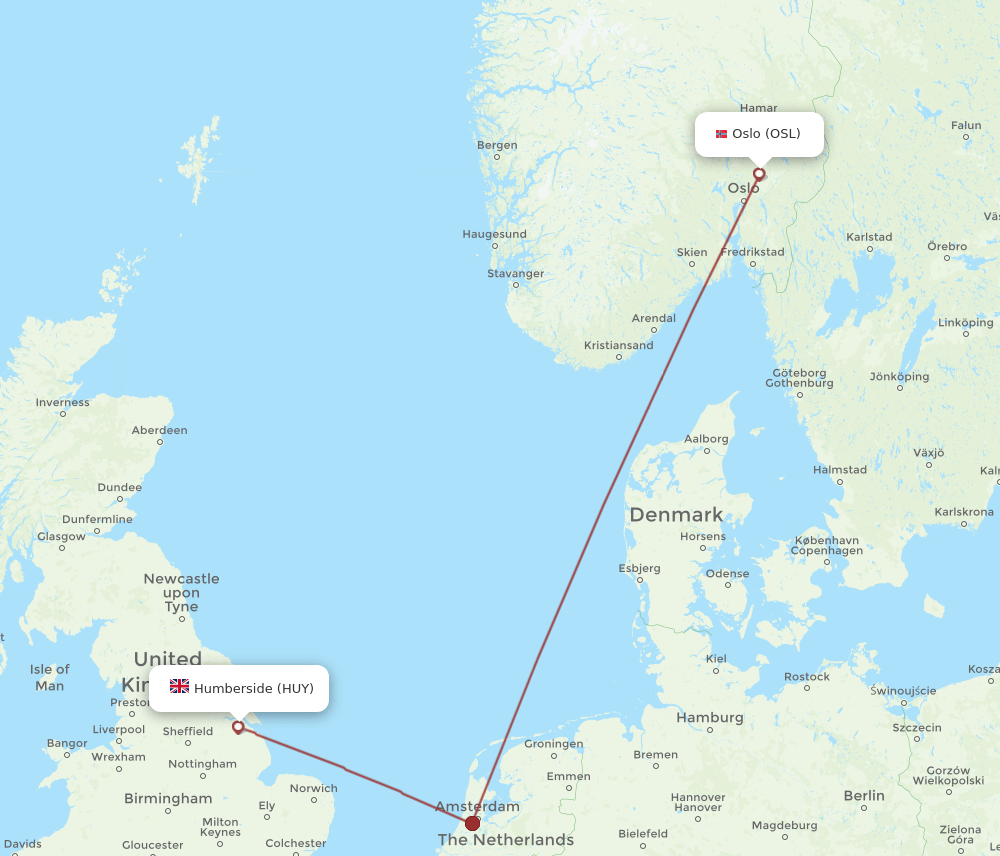 OSL to HUY flights and routes map