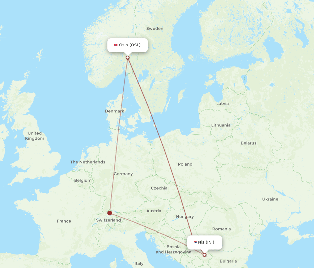 OSL-INI flight routes