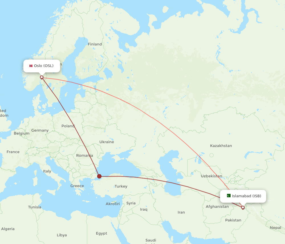 OSL-ISB flight routes
