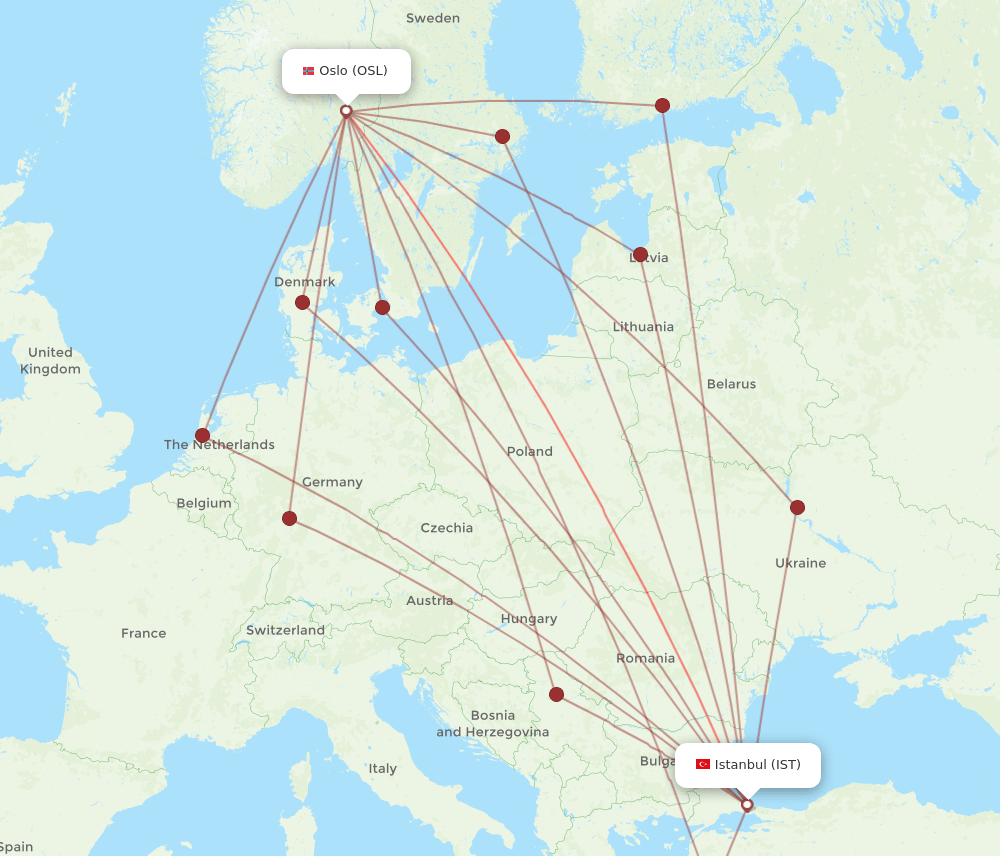 OSL to IST flights and routes map