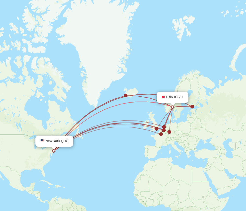 OSL to JFK flights and routes map