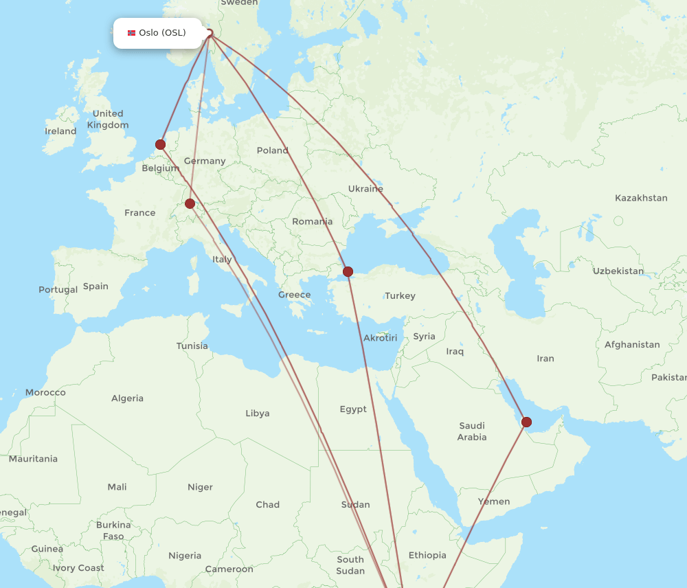 JRO to OSL flights and routes map