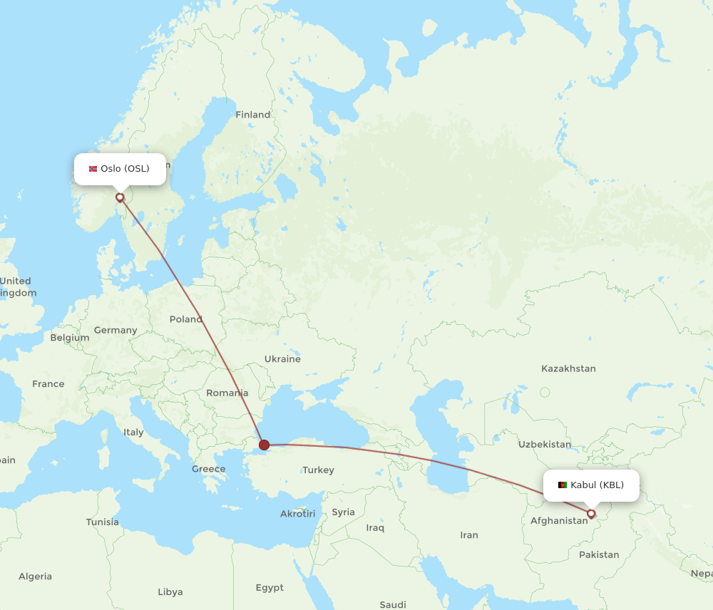 OSL to KBL flights and routes map