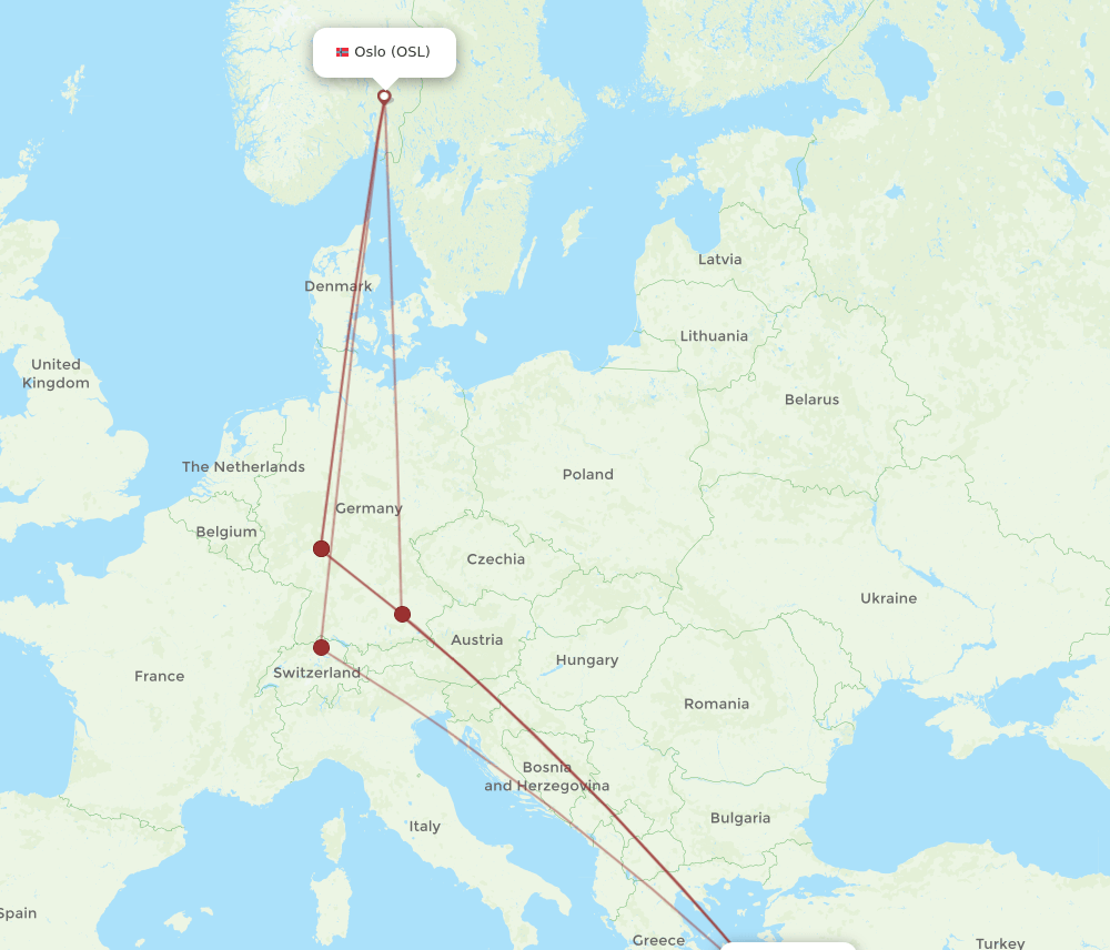 OSL to KGS flights and routes map
