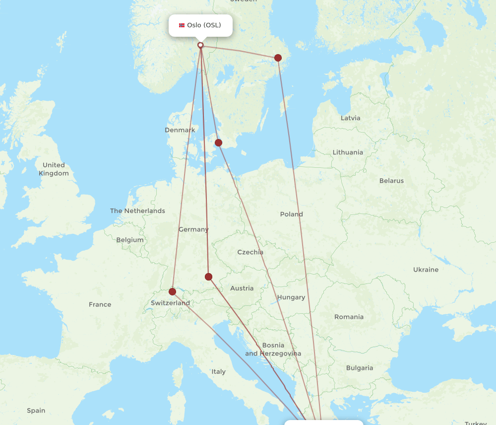 OSL-KLX flight routes