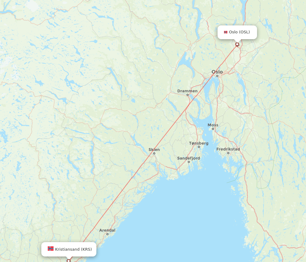 Oslo - Kristiansand route map and flight paths