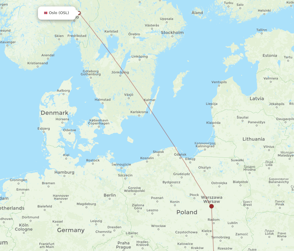 OSL-KSC flight routes
