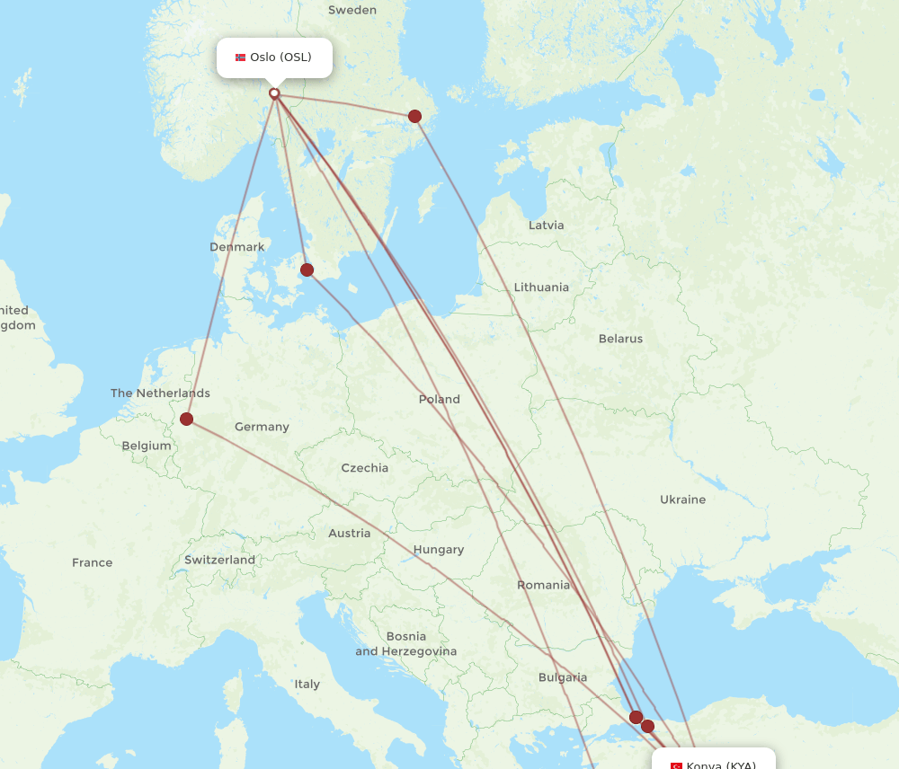 OSL to KYA flights and routes map