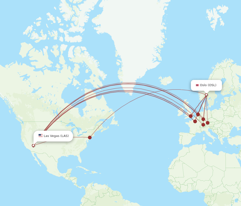OSL-LAS flight routes
