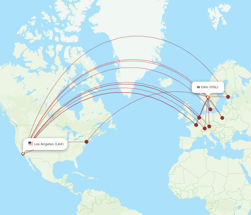 OSL to LAX flights and routes map