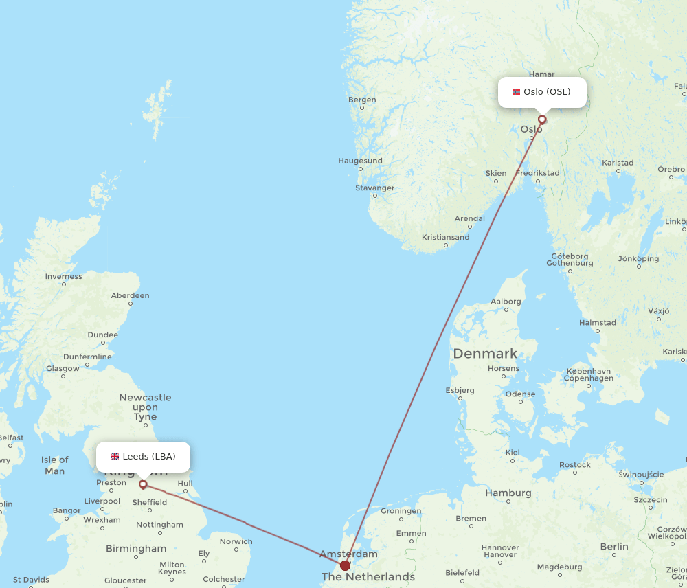 OSL-LBA flight routes