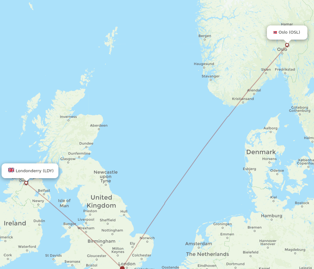 OSL to LDY flights and routes map