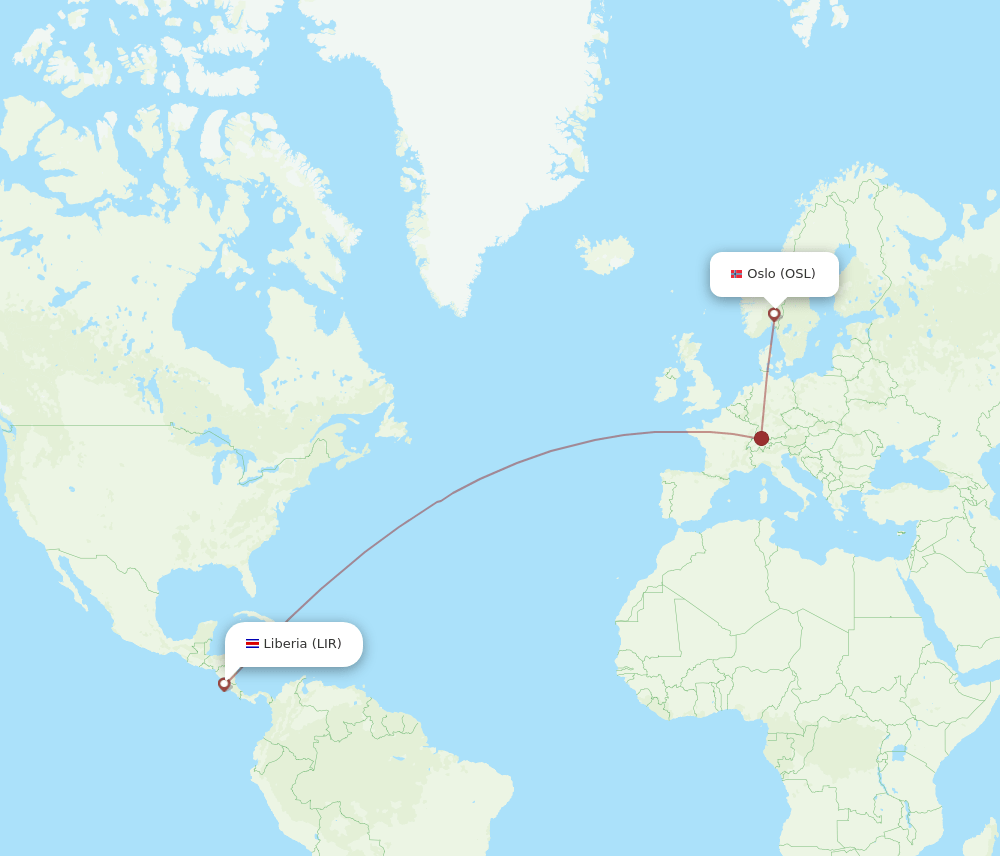 OSL-LIR flight routes