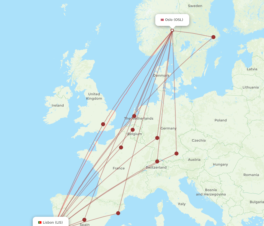 OSL-LIS flight routes
