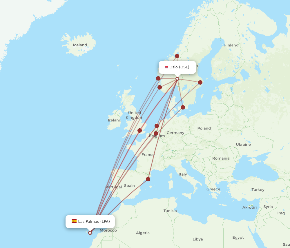 OSL to LPA flights and routes map
