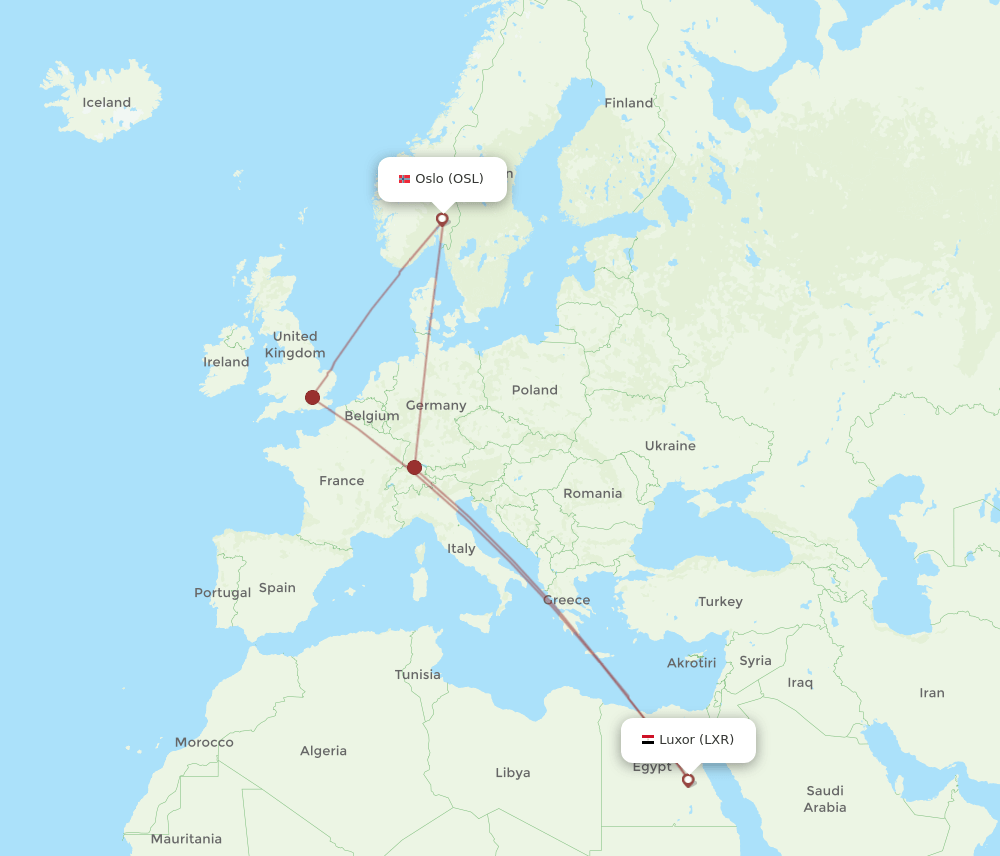 OSL to LXR flights and routes map