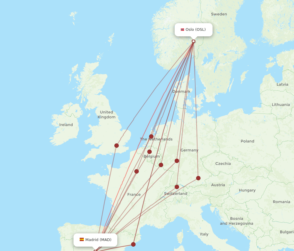 OSL-MAD flight routes