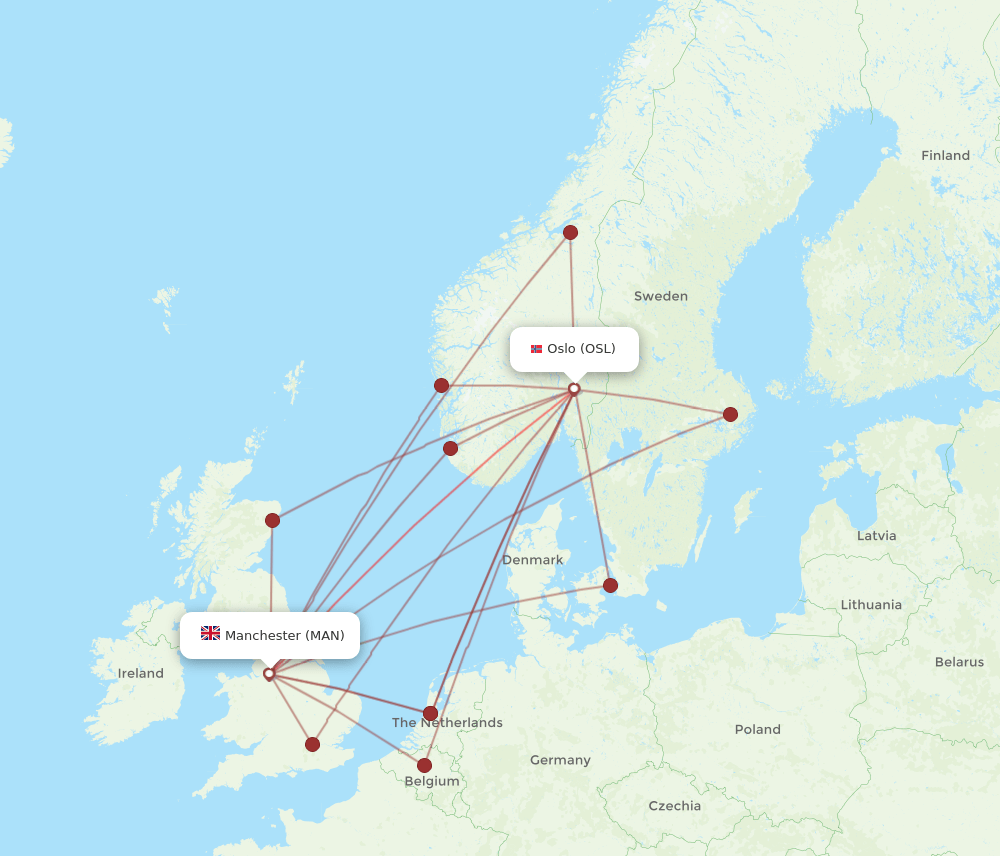 OSL-MAN flight routes