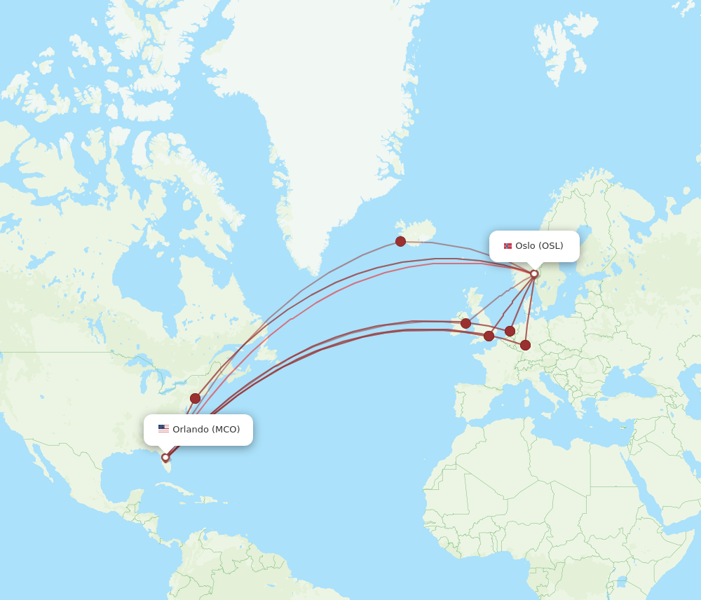 OSL to MCO flights and routes map