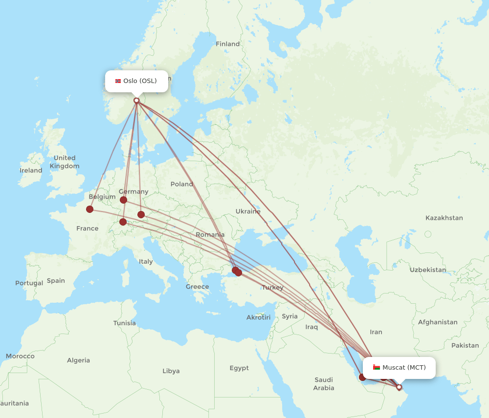 OSL-MCT flight routes