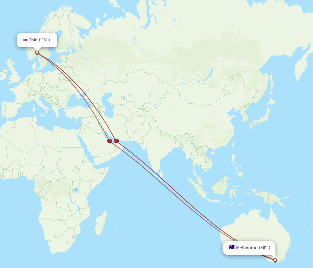 OSL-MEL flight routes